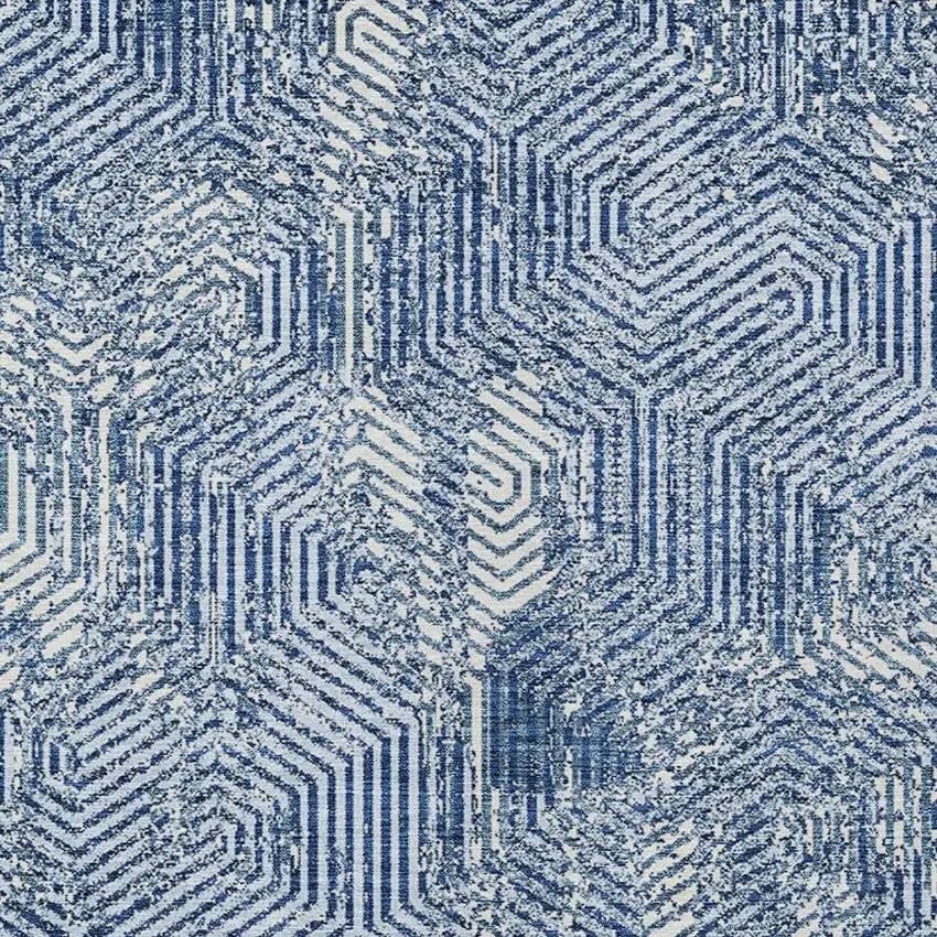 Navy Blue And Ivory Geometric Washable Indoor Outdoor Area Rug Photo 5