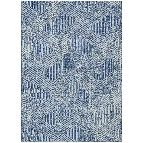 Navy Blue And Ivory Geometric Washable Indoor Outdoor Area Rug Photo 2