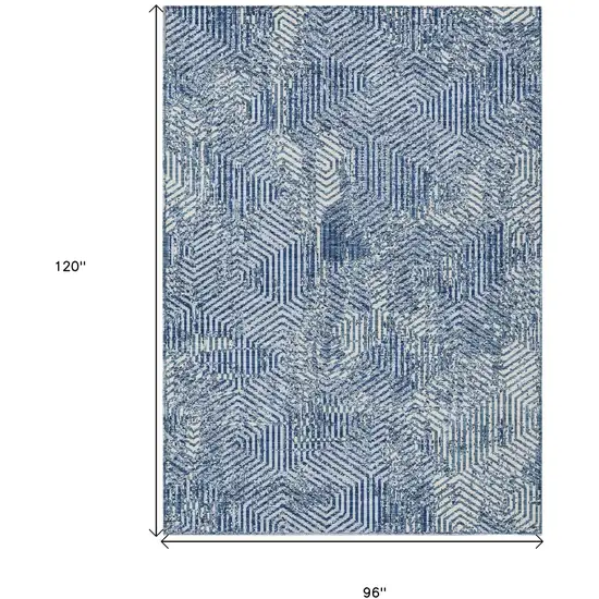Navy Blue And Ivory Geometric Washable Indoor Outdoor Area Rug Photo 3