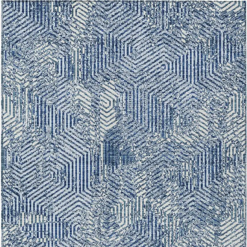 Navy Blue And Ivory Geometric Washable Indoor Outdoor Area Rug Photo 5