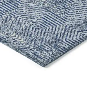 Photo of Navy Blue And Ivory Geometric Washable Indoor Outdoor Area Rug