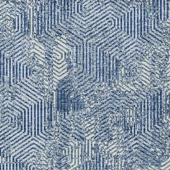 Navy Blue And Ivory Geometric Washable Indoor Outdoor Area Rug Photo 5