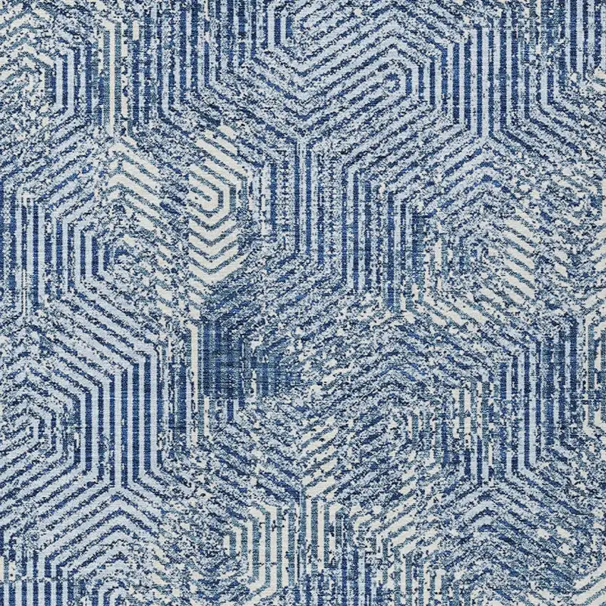 Navy Blue And Ivory Geometric Washable Indoor Outdoor Area Rug Photo 5