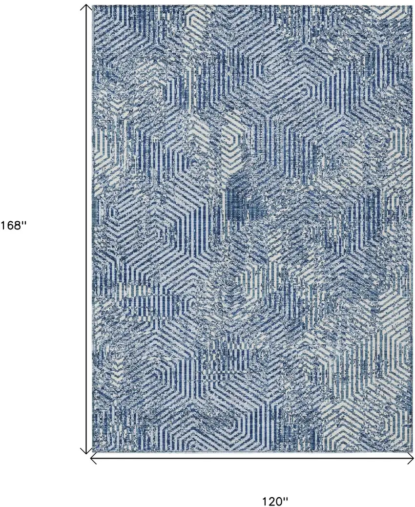 Navy Blue And Ivory Geometric Washable Indoor Outdoor Area Rug Photo 3