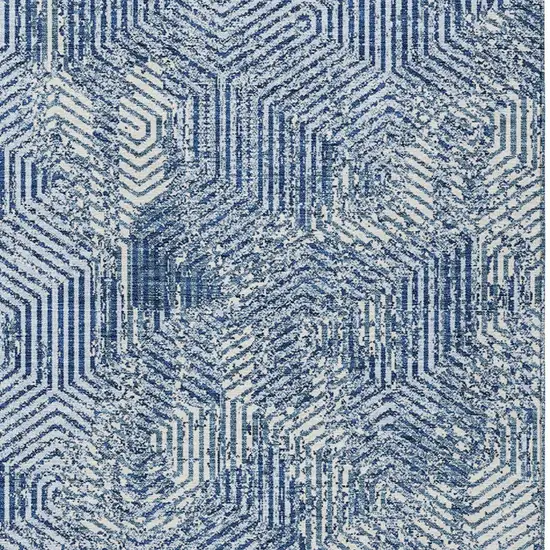 Navy Blue And Ivory Geometric Washable Indoor Outdoor Area Rug Photo 5