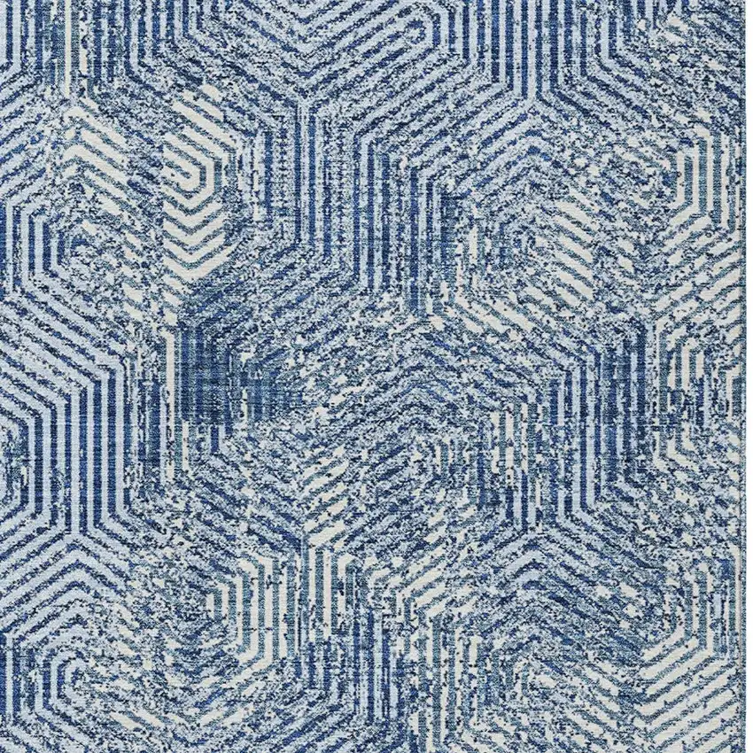 Navy Blue And Ivory Geometric Washable Indoor Outdoor Area Rug Photo 5