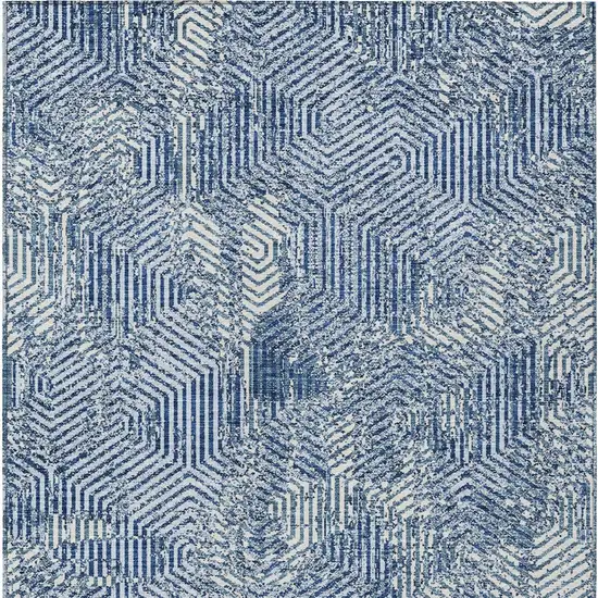 Navy Blue And Ivory Geometric Washable Indoor Outdoor Area Rug Photo 6
