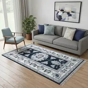 Photo of Navy Blue And Ivory Medallion Area Rug