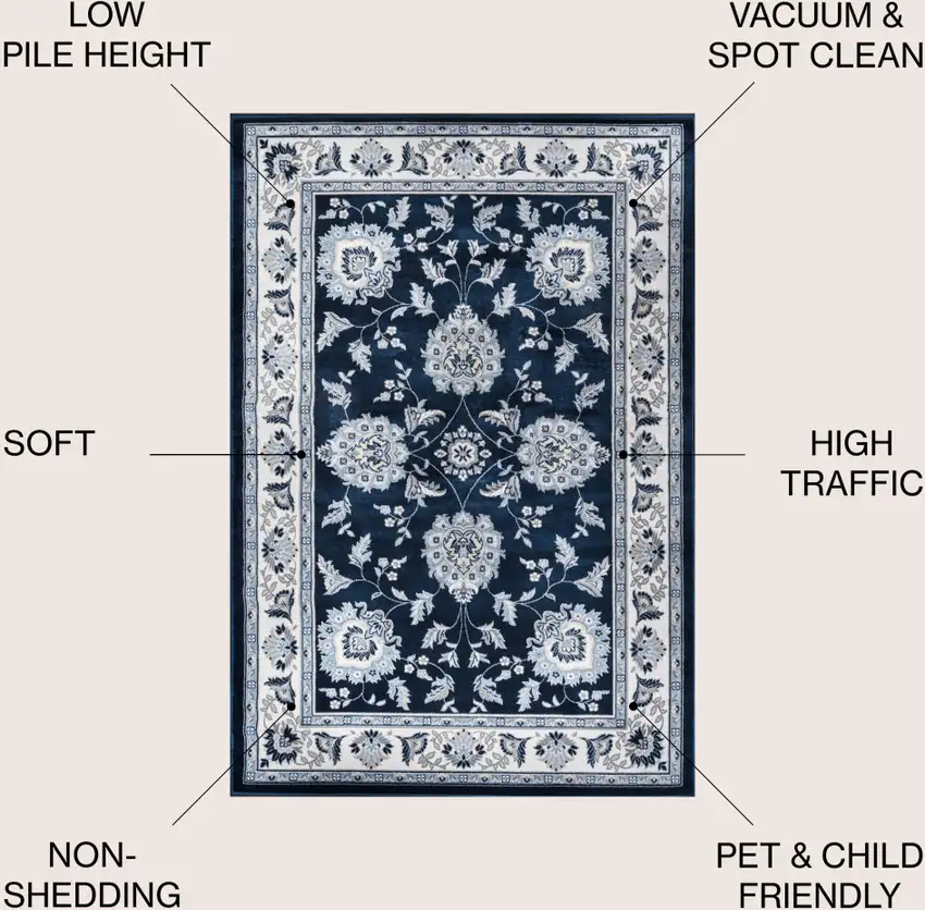 Navy Blue And Ivory Medallion Area Rug Photo 9