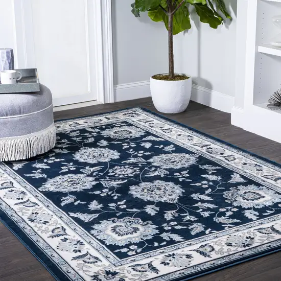 Navy Blue And Ivory Medallion Area Rug Photo 6