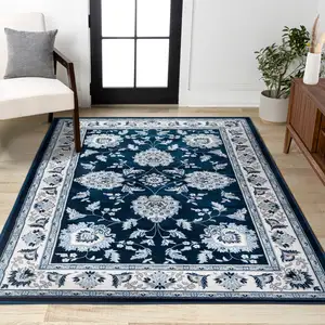 Photo of Navy Blue And Ivory Medallion Area Rug