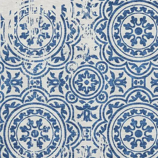 Navy Blue And Ivory Medallion Washable Area Rug With UV Protection Photo 3