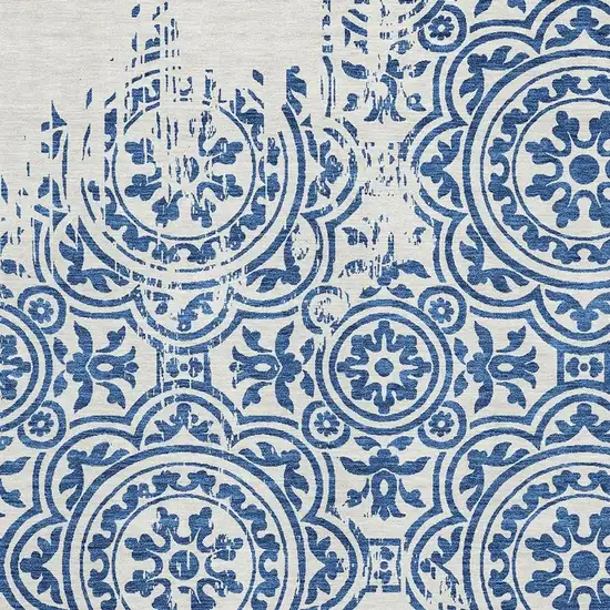 Navy Blue And Ivory Medallion Washable Area Rug With UV Protection Photo 3
