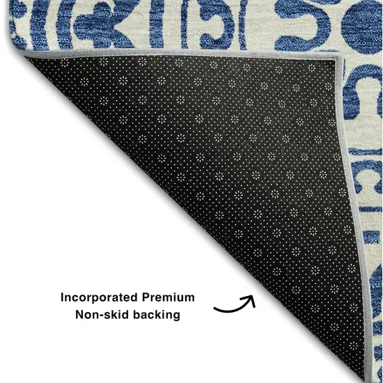 Navy Blue And Ivory Medallion Washable Area Rug With UV Protection Photo 7