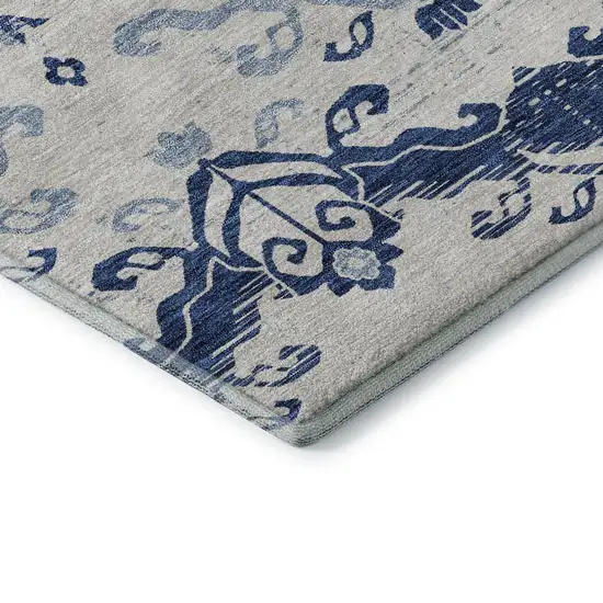 Navy Blue And Ivory Medallion Washable Area Rug With UV Protection Photo 8