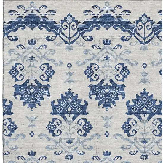 Navy Blue And Ivory Medallion Washable Area Rug With UV Protection Photo 3