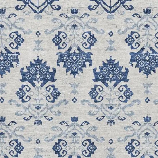 Navy Blue And Ivory Medallion Washable Area Rug With UV Protection Photo 3