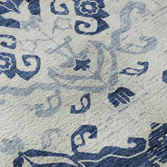 Navy Blue And Ivory Medallion Washable Area Rug With UV Protection Photo 9