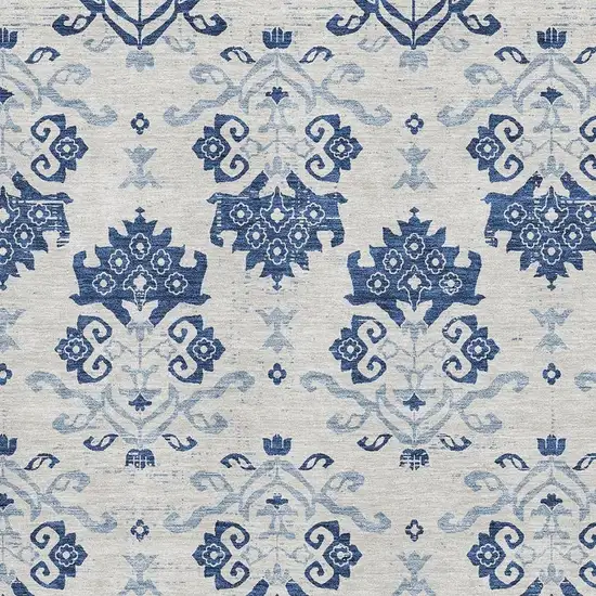 Navy Blue And Ivory Medallion Washable Area Rug With UV Protection Photo 3