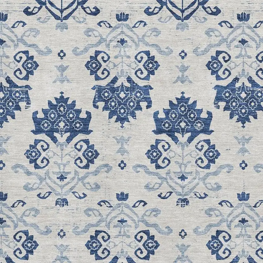 Navy Blue And Ivory Medallion Washable Area Rug With UV Protection Photo 3