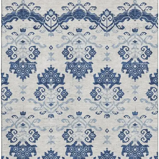 Navy Blue And Ivory Medallion Washable Area Rug With UV Protection Photo 3