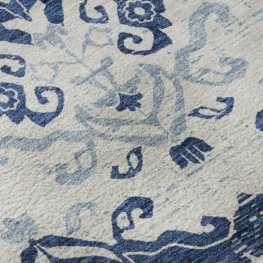 Navy Blue And Ivory Medallion Washable Area Rug With UV Protection Photo 9