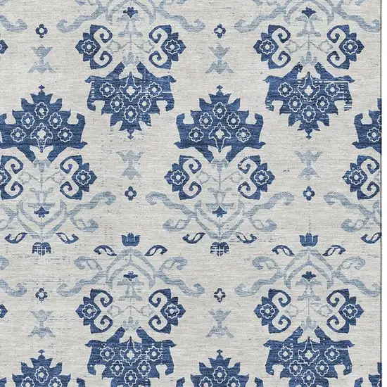 Navy Blue And Ivory Medallion Washable Area Rug With UV Protection Photo 3