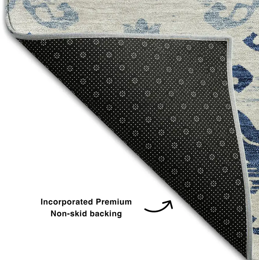 Navy Blue And Ivory Medallion Washable Area Rug With UV Protection Photo 7