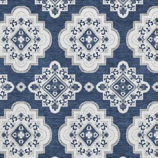 Navy Blue And Ivory Medallion Washable Area Rug With UV Protection Photo 3