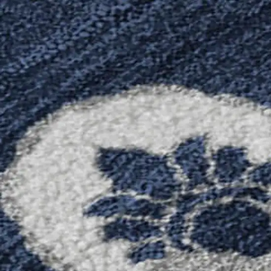 Navy Blue And Ivory Medallion Washable Area Rug With UV Protection Photo 4