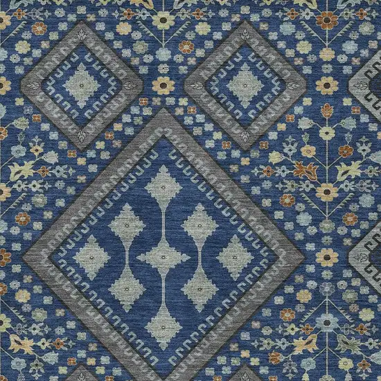 Navy Blue And Ivory Medallion Washable Indoor Outdoor Area Rug Photo 2