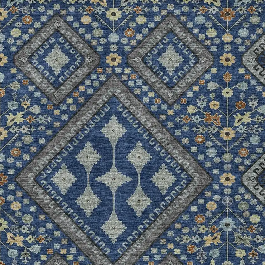 Navy Blue And Ivory Medallion Washable Indoor Outdoor Area Rug Photo 2