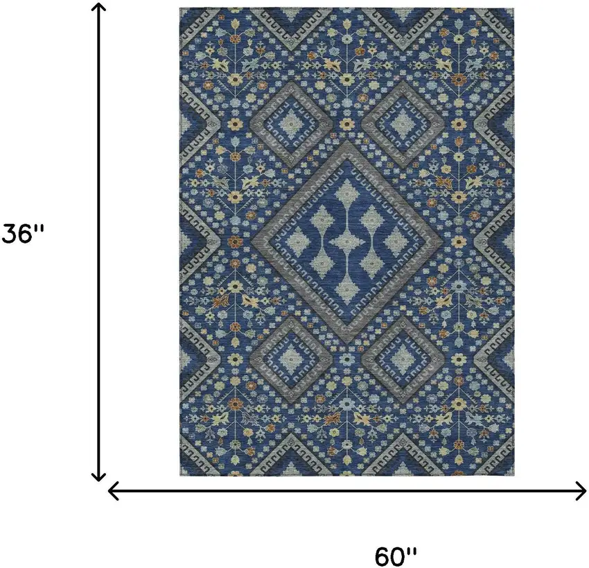 Navy Blue And Ivory Medallion Washable Indoor Outdoor Area Rug Photo 9