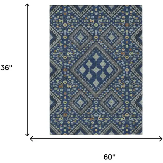 Navy Blue And Ivory Medallion Washable Indoor Outdoor Area Rug Photo 9