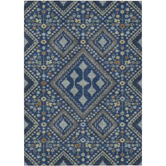 Navy Blue And Ivory Medallion Washable Indoor Outdoor Area Rug Photo 1