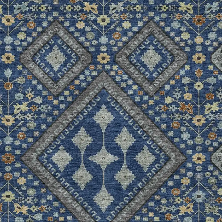 Navy Blue And Ivory Medallion Washable Indoor Outdoor Area Rug Photo 2