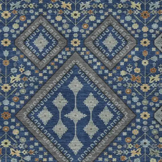 Navy Blue And Ivory Medallion Washable Indoor Outdoor Area Rug Photo 2