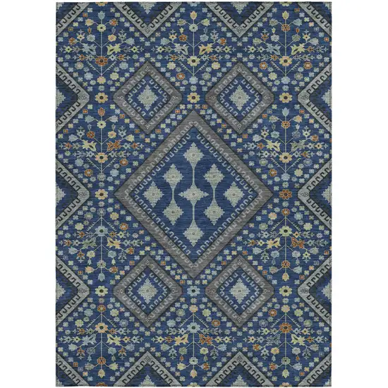 Navy Blue And Ivory Medallion Washable Indoor Outdoor Area Rug Photo 3