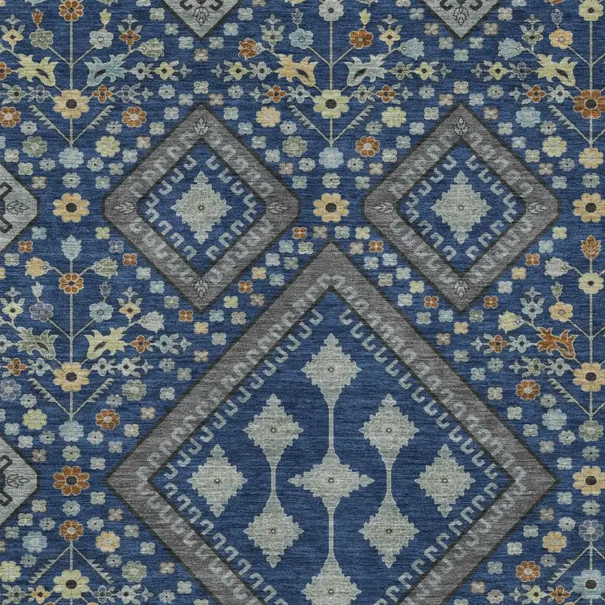 Navy Blue And Ivory Medallion Washable Indoor Outdoor Area Rug Photo 2