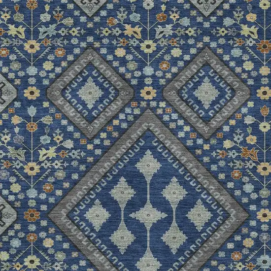 Navy Blue And Ivory Medallion Washable Indoor Outdoor Area Rug Photo 2