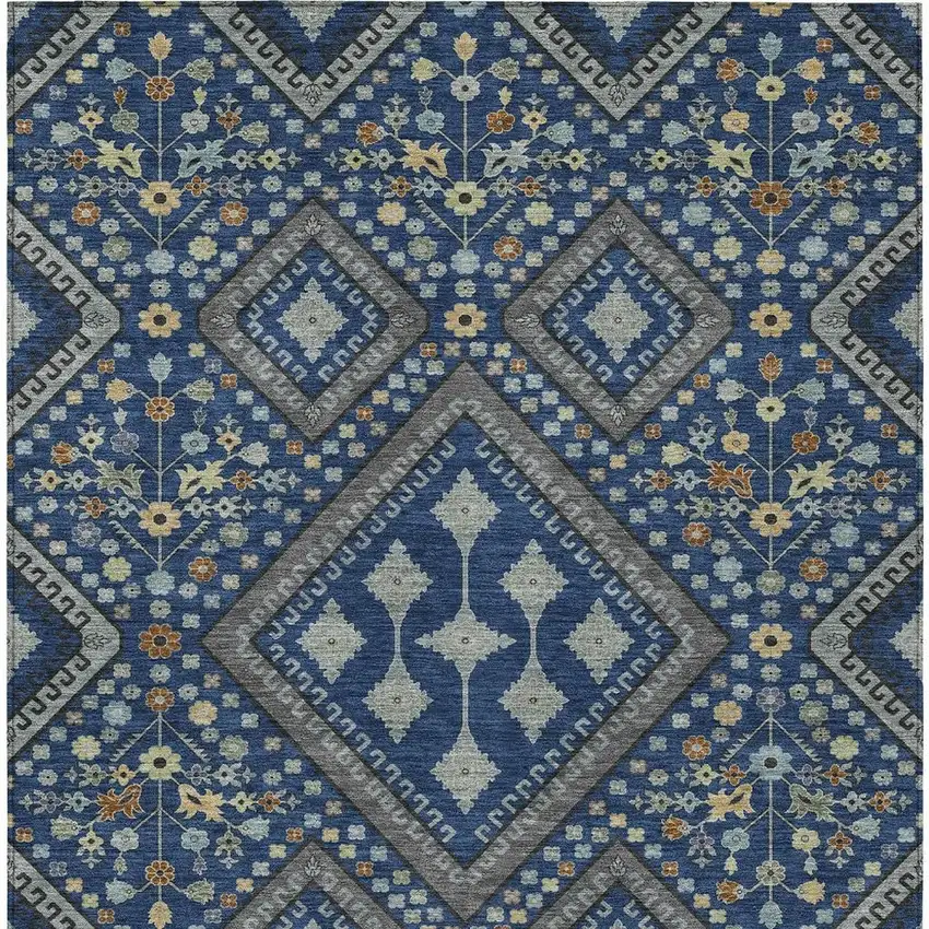 Navy Blue And Ivory Medallion Washable Indoor Outdoor Area Rug Photo 3