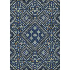 Photo of Navy Blue And Ivory Medallion Washable Indoor Outdoor Area Rug