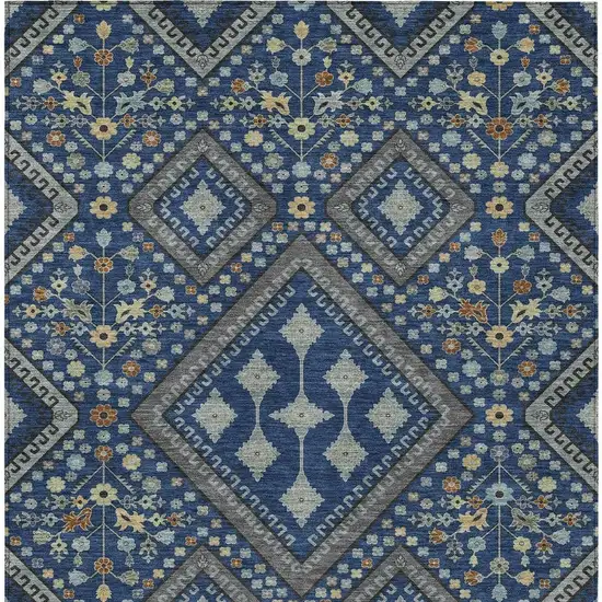 Navy Blue And Ivory Medallion Washable Indoor Outdoor Area Rug Photo 3