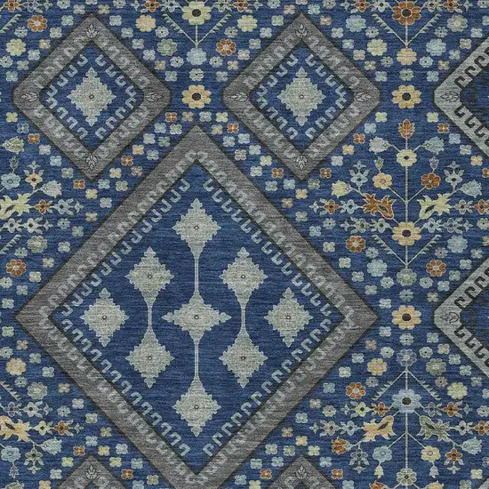 Navy Blue And Ivory Medallion Washable Indoor Outdoor Area Rug Photo 2