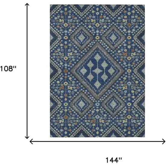 Navy Blue And Ivory Medallion Washable Indoor Outdoor Area Rug Photo 9
