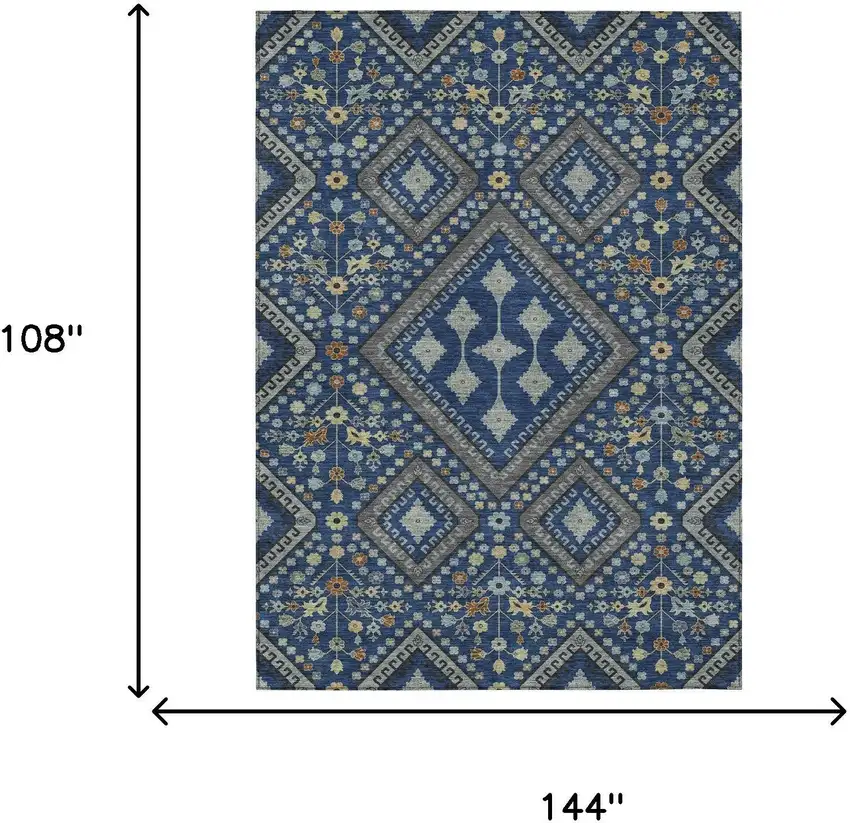 Navy Blue And Ivory Medallion Washable Indoor Outdoor Area Rug Photo 9