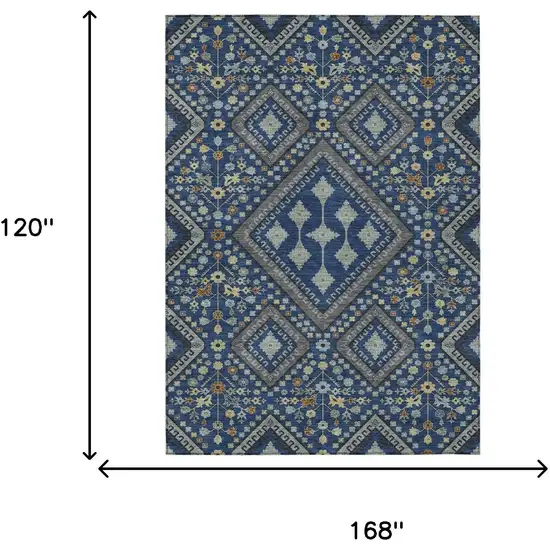 Navy Blue And Ivory Medallion Washable Indoor Outdoor Area Rug Photo 9
