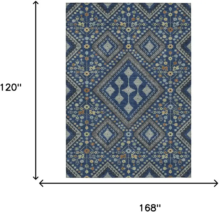 Navy Blue And Ivory Medallion Washable Indoor Outdoor Area Rug Photo 9