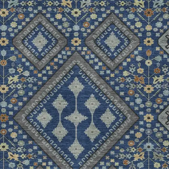 Navy Blue And Ivory Medallion Washable Indoor Outdoor Area Rug Photo 2