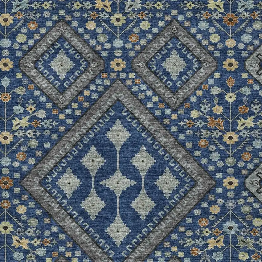 Navy Blue And Ivory Medallion Washable Indoor Outdoor Area Rug Photo 2